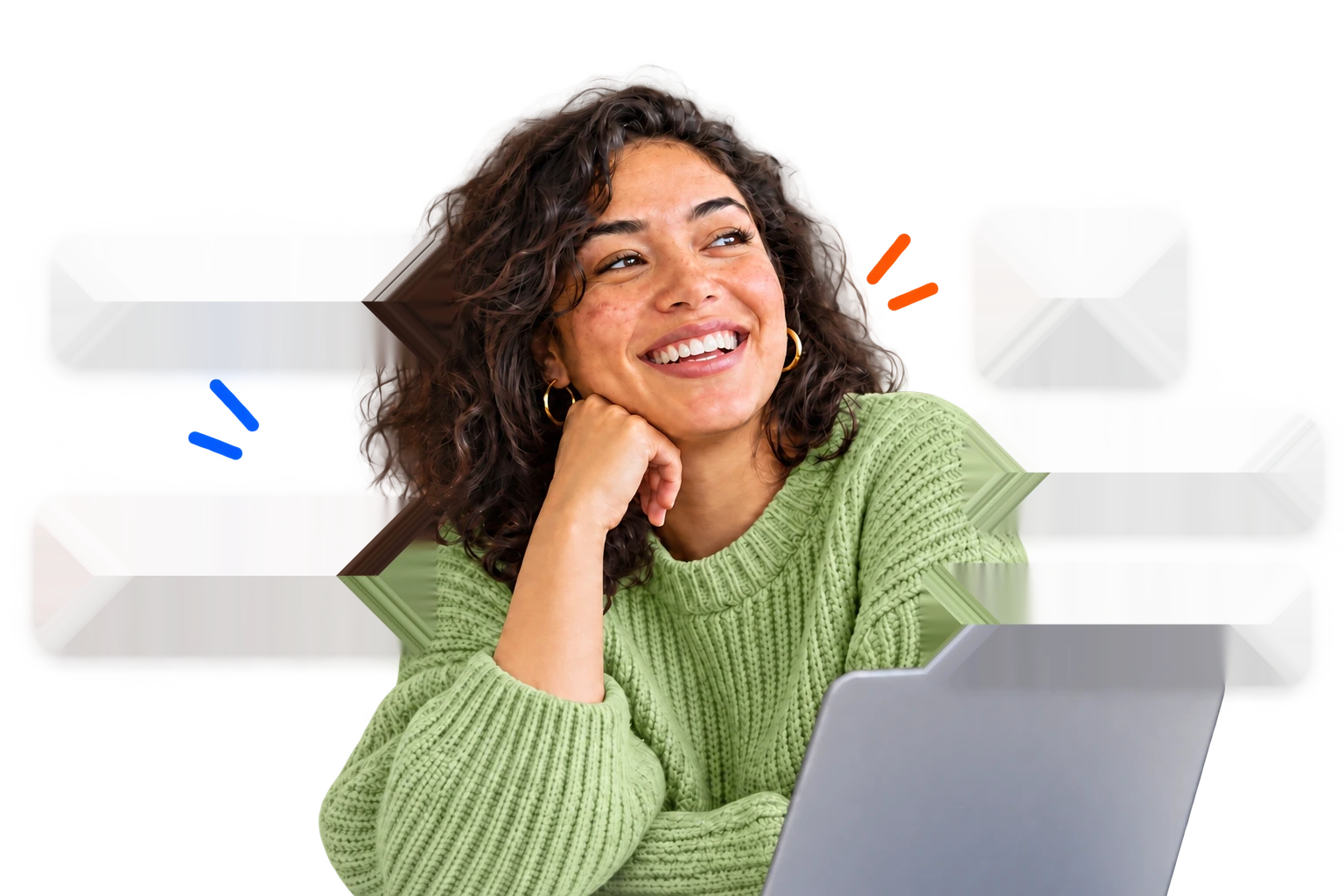A smiling employee beside cards showing welcome, compliance, paid on time and benefits updates
