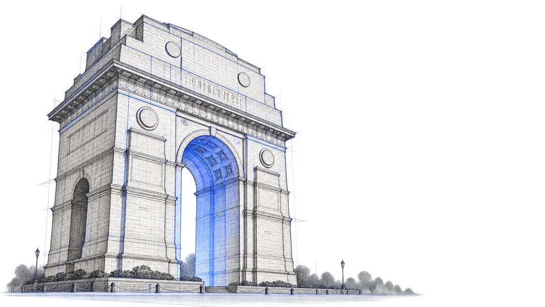 A pencil sketch of the India Gate monument