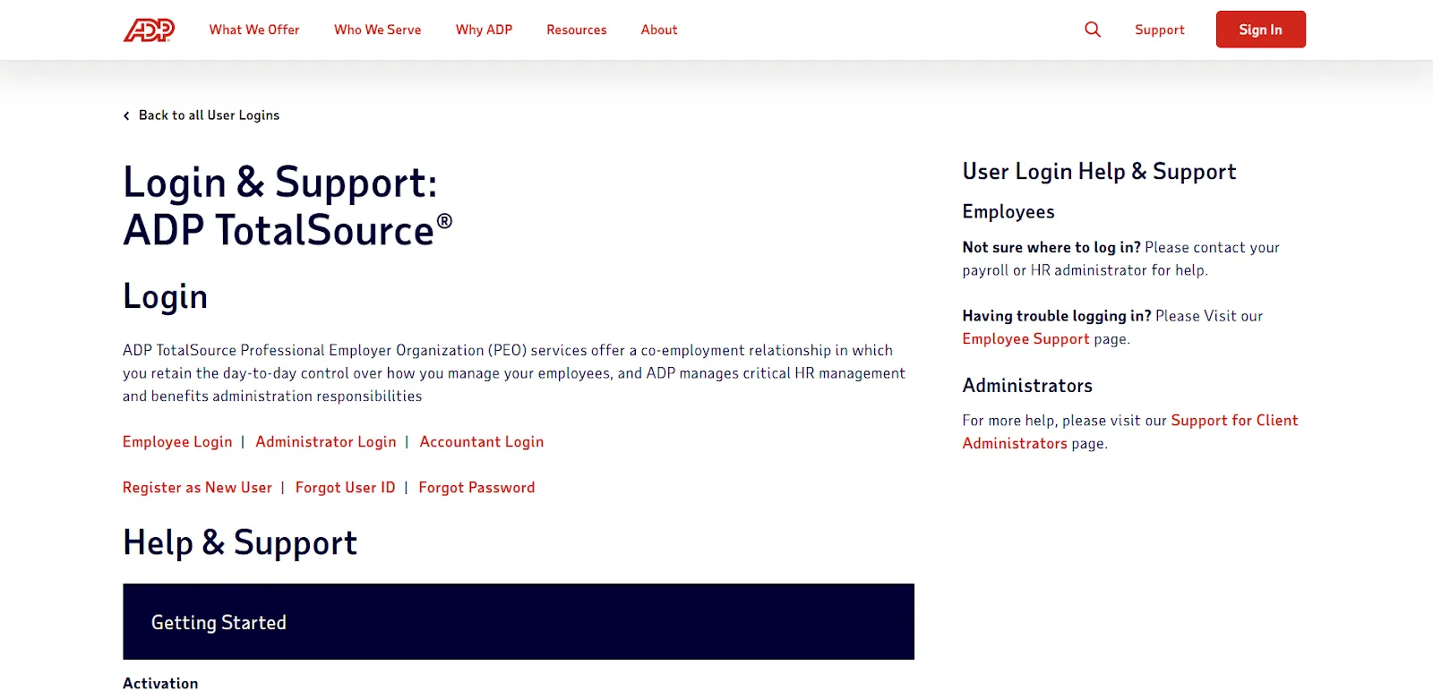 Homepage of ADP TotalSource, one of the best FoxHire alternatives