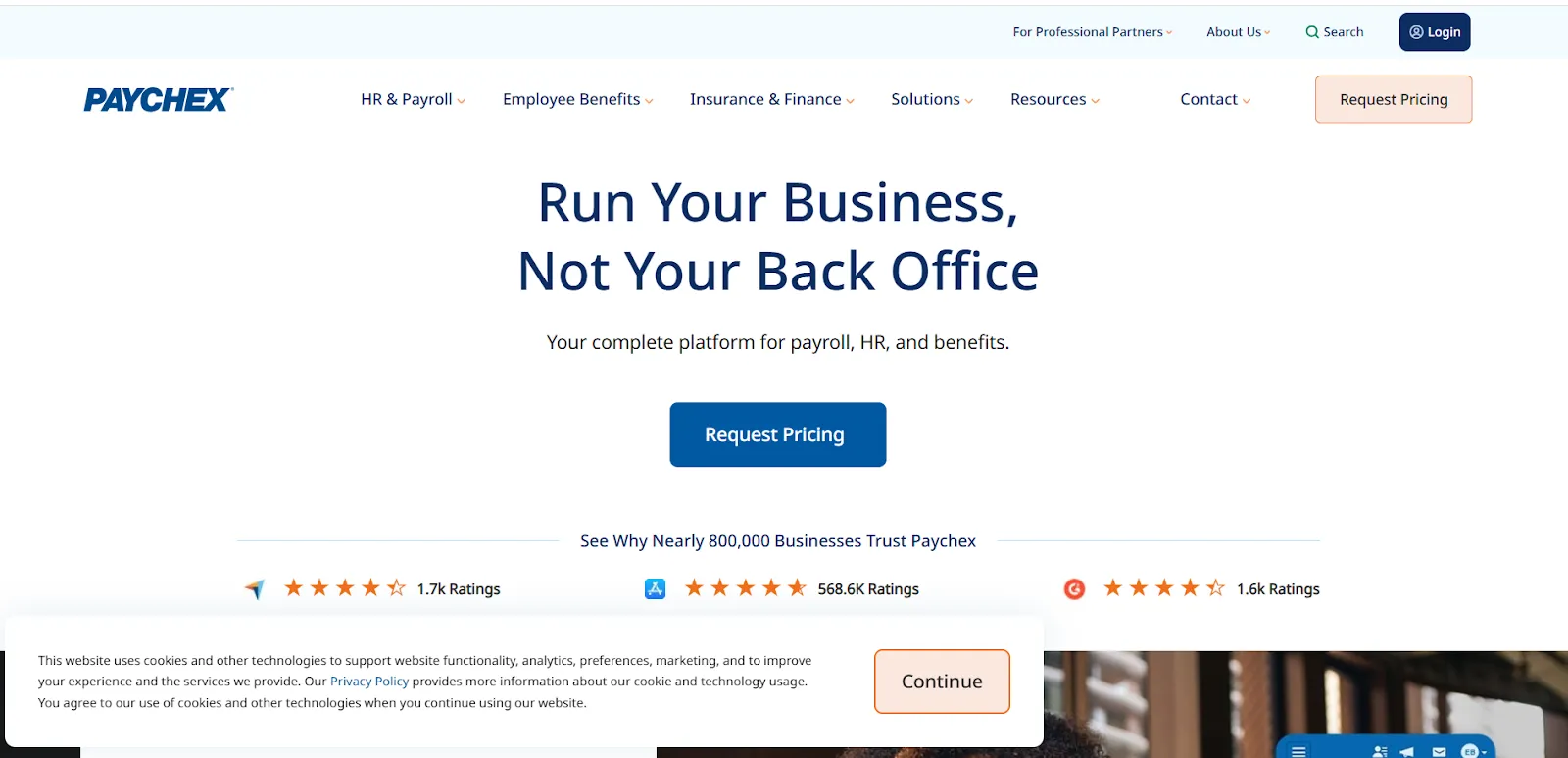 Homepage of Paychex, one of the best FoxHire alternatives